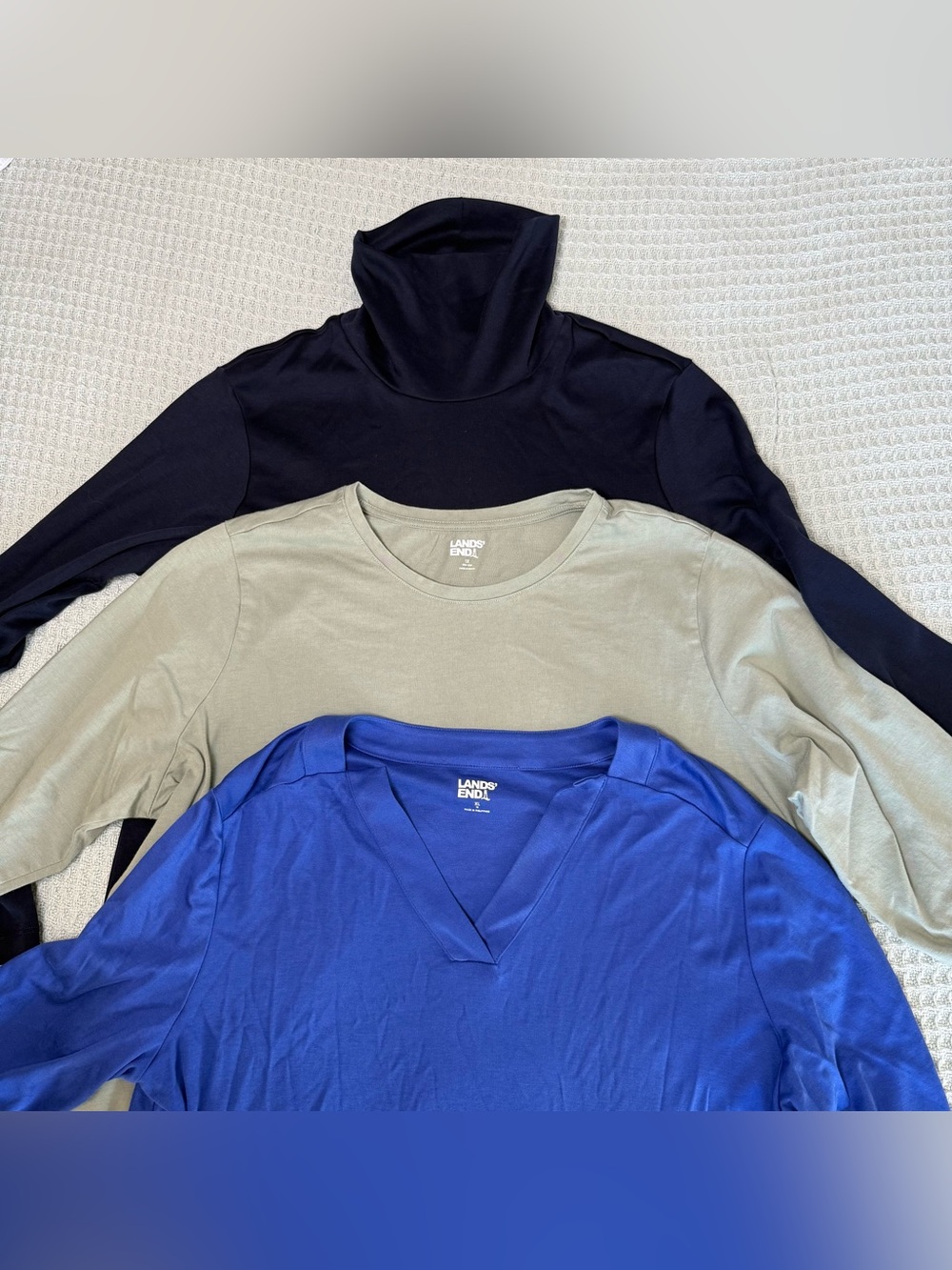 Lands End Lot 3 Shirts Turtleneck Tunic Womens XL 1X Navy Royal Blue Sage Green